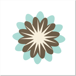 Retro Flower in Light Blue, Brown and Cream Posters and Art